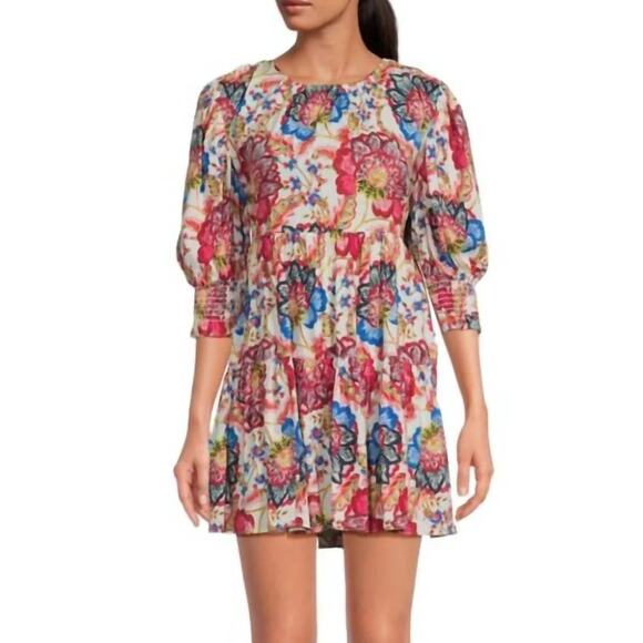 New MISA LA Honor Mini Dress Amalfi Botanical Floral Prairie Puff Sleeve Flowy - Picture 9 of 9